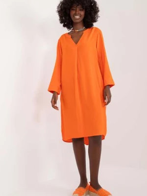 Pomarańczowa sukienka koszulowa oversize Sublevel z wiskozy