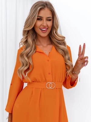 Pomarańczowa sukienka koszulowa z paskiem w talii Carmeline - pomarańczowy Pakuten