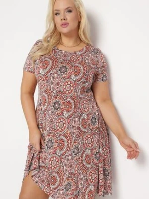 Pomarańczowa Sukienka Mini z Wiskozy o Rozkloszowanym Fasonie Boho Aiselle sweet&girl