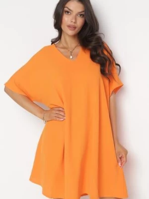 Pomarańczowa Sukienka o Fasonie Nietoperza z Wiązaniem na Plecach Miken