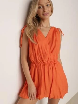 Pomarańczowa Sukienka Typu Bombka Ozdobiona Wiązaniami przy Ramionach Cassara retro & icone