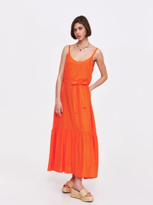 Pomarańczowa sukienka z wiązaniem w talii Top Secret