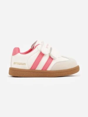 Pomarańczowe Buty Sportowe Sneakersy z Wkładką ze Skóry Naturalnej i Paskami Petogenia