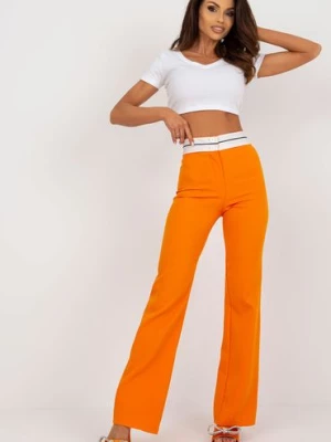 Pomarańczowe eleganckie spodnie dzwony Italy Moda