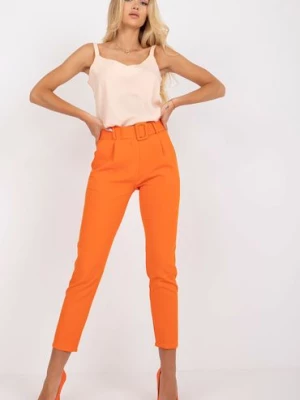 Pomarańczowe klasyczne spodnie z materiału z prostą nogawką Giulia Italy Moda