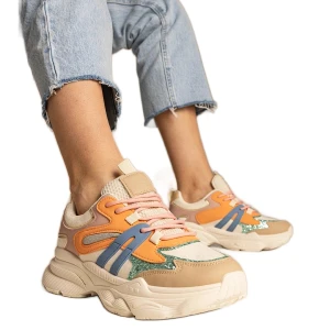 Zdjęcie produktu Pomarańczowe sneakersy damskie sportowe z brokatem