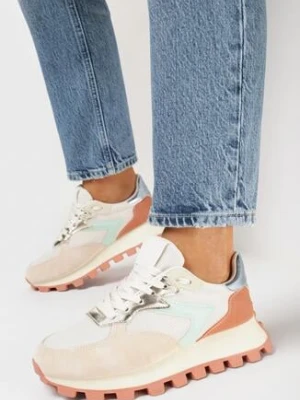 Pomarańczowe Sneakersy na Grubej Podeszwie z Metalicznym Wstawkami i Przeszyciami Vinale