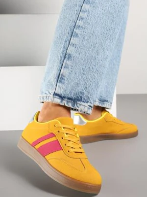 Pomarańczowe Sneakersy Tenisówki z Geometrycznymi Paskami Amolita