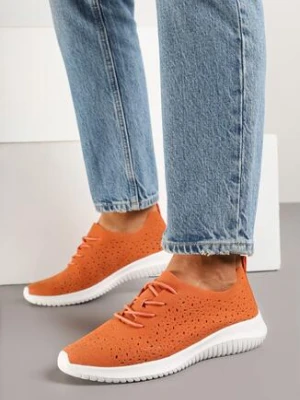 Pomarańczowe Sneakersy z Ażurową Cholewką Grellio