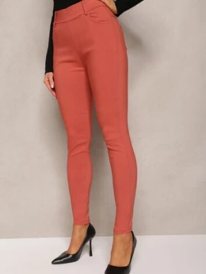 Pomarańczowe Spodnie Skinny z Talią High Waist Malga