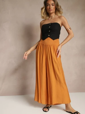 Pomarańczowe Spodnie z Wiskozą o Szerokim Kroju High Waist Orrana Rosita