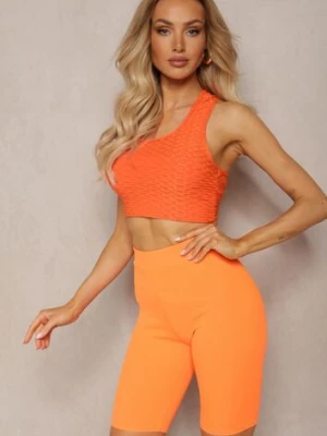 Pomarańczowe Sportowe Szorty Kolarki Prążkowane High Waist Steiama