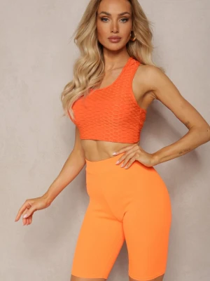 Pomarańczowe Sportowe Szorty Kolarki Prążkowane High Waist Steiama Glo-story