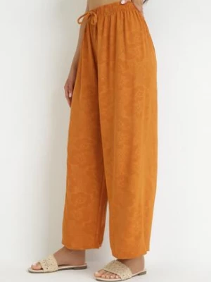 Pomarańczowe Szerokie Spodnie z Gumką w Pasie Roselika