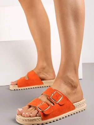 Pomarańczowe Wsuwane Klapki z Ozdobnymi Klamrami na Paskach Iabeaus