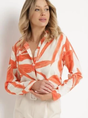 Pomarańczowo-Biała Koszula Ozdobiona Akwarelowym Wzorem Muirella