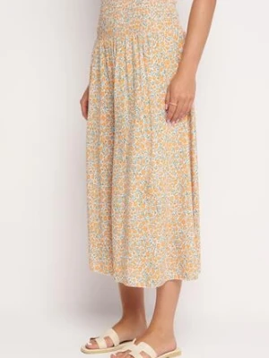 Pomarańczowo-Niebieskie Spodnie Kuloty z Szeroką Gumką w Pasie z Bawełny Arisbel defox