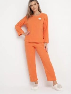 Pomarańczowy 2-Częściowy Komplet Piżamowy Bluza z Naszywką i Spodnie z Gumką w Pasie Revaxa