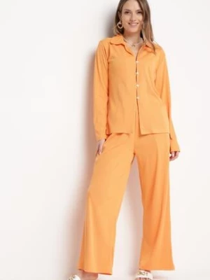 Pomarańczowy 2-częściowy Komplet z Koszulą i Szerokimi Spodniami Anscuro