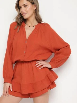 Pomarańczowy Bawełniany Kombinezon z Elastyczną Gumką w Talii i Spódnico-Spodenkami Gleasea jumelle