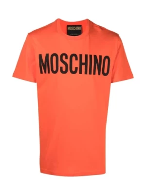 Pomarańczowy Bawełniany T-shirt z Nadrukiem Logo Moschino