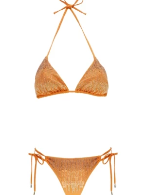Pomarańczowy Bikini w Trójkącie z Wzorem Nitów Miss Bikini