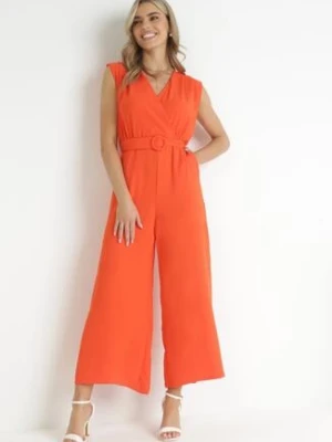 Pomarańczowy Długi Kombinezon bez Rękawów z Paskiem Jemina melya by melody