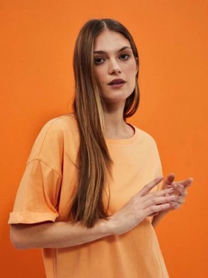 Pomarańczowy gładki t-shirt damski Moodo
