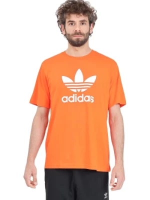 Pomarańczowy i biały T-shirt Adicolor Trefoil Adidas Originals