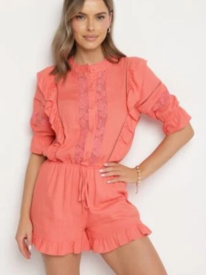 Pomarańczowy Kombinezon z Lnu i Wiskozy w Stylu Boho z Falbankami i Koronką Linalisse bisou's project