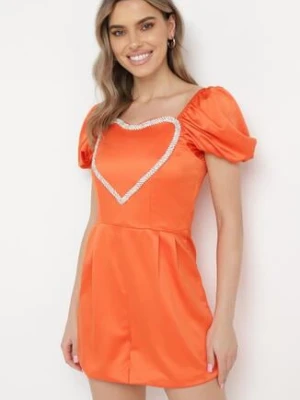 Pomarańczowy Krótki Kombinezon ze Zdobieniem z Cyrkonii w Kształcie Serca Nanthelle elsa.m by may