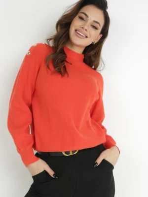 Pomarańczowy Sweter Dzianinowy z Długim Rękawem i Guzikami Omes elsa.m by may