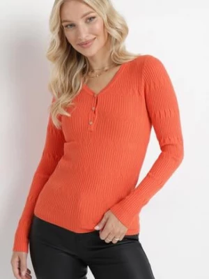 Pomarańczowy Sweter z Prążkowanej Dzianiny Roche