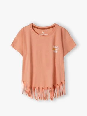 Pomarańczowy t-shirt bawełniany dla dziewczynki z frędzlami Lincoln & Sharks by 5.10.15.