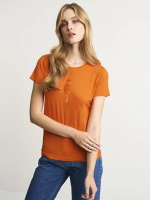 Pomarańczowy T-shirt damski z wilgą OCHNIK