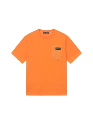 Pomarańczowy T-shirt w Stylu Casual z Kieszenią Duvetica