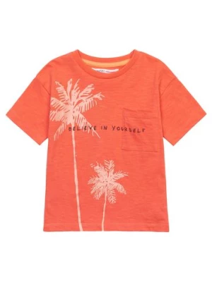 Pomarańczowy t-shirt z bawełny chłopięcy z palmami Minoti