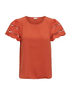 Pomarańczowy T-shirt z haftem na rękawach Jacqueline de Yong
