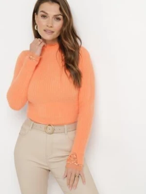 Pomarańczowy Wełniany Golf z Prążkowanej Dzianiny Xorta j&x