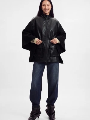 Poncho efekt skóry Desigual czarny