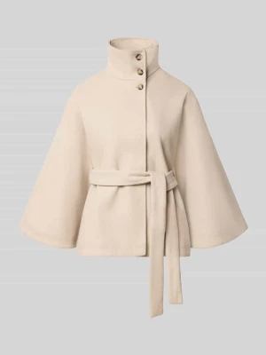 Poncho o luźnym kroju z paskiem wiązanym model 'AIKEN' Pieces Piaskowy