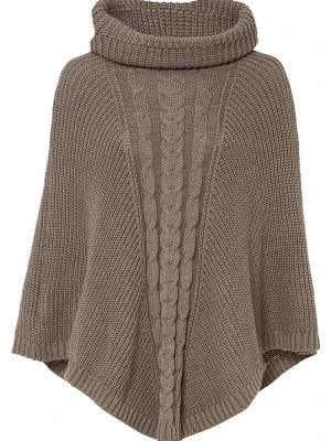 Poncho z dzianiny z golfem BonPrix brązowy