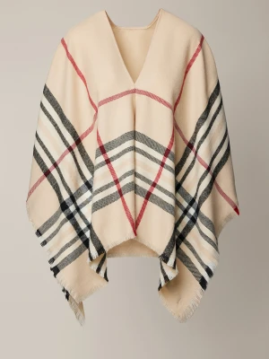 Ponczo Damskie Beżowe w Kratę Lancerto