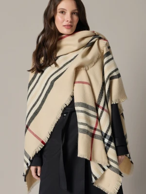 Ponczo Damskie Beżowe w Kratę Lancerto