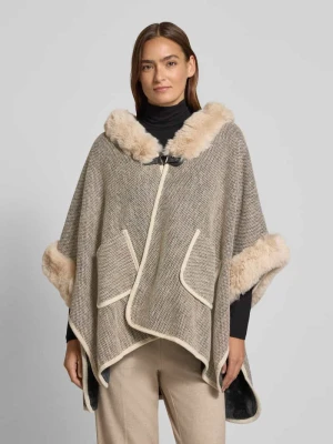 Ponczo o kroju relaxed fit z obszyciem ze sztucznego futra Apricot