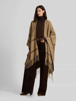 Ponczo z wełny z wykończeniem frędzlami Lauren Ralph Lauren Camel