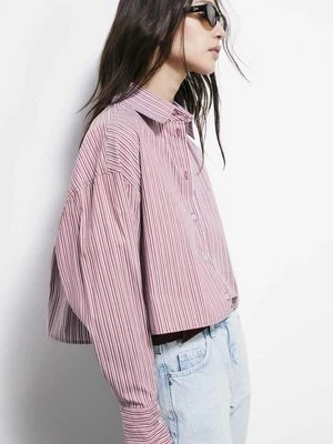 Popelinowa koszula cropped w paski PATRIZIA PEPE