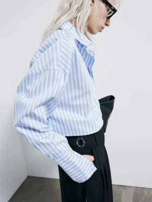 Popelinowa koszula cropped w paski PATRIZIA PEPE