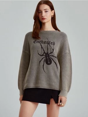 Popielaty sweter oversize z motywem pająka House