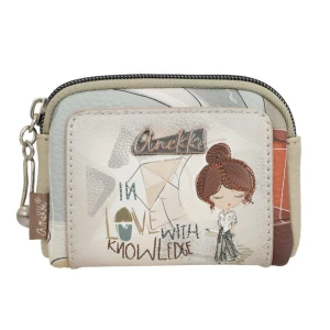 Portfel damski Anekke, etui na klucze z ozdobnym nadrukiem i metalowym logo zapinane na suwak kompaktowe i poręczne idealne do torebki lub plecaka, m